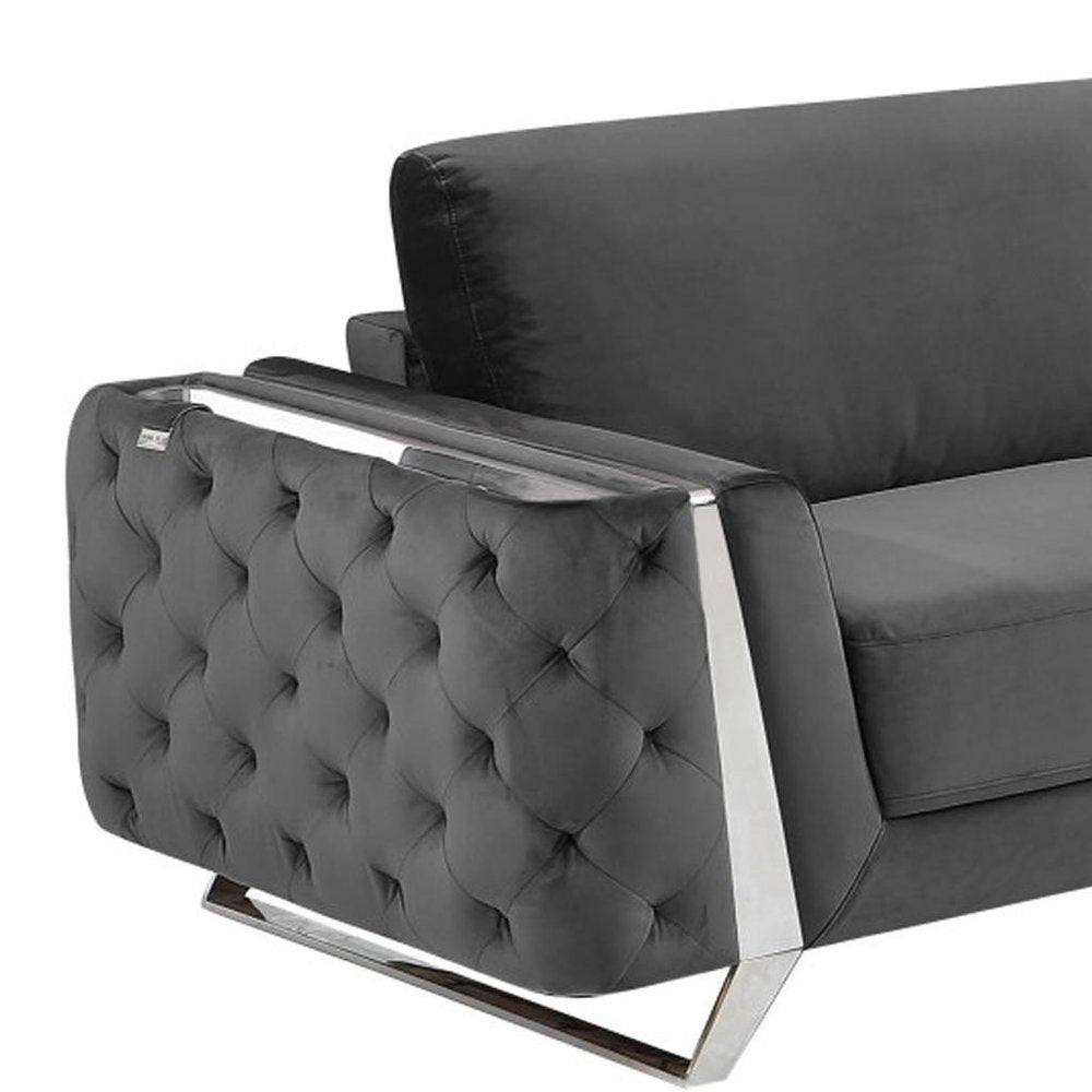 Two Piece Indoor Dark Gray Italian Leather Five Person Seating Set