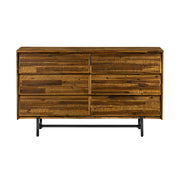 57" Brown and Black Solid Wood Six Drawer Double Dresser