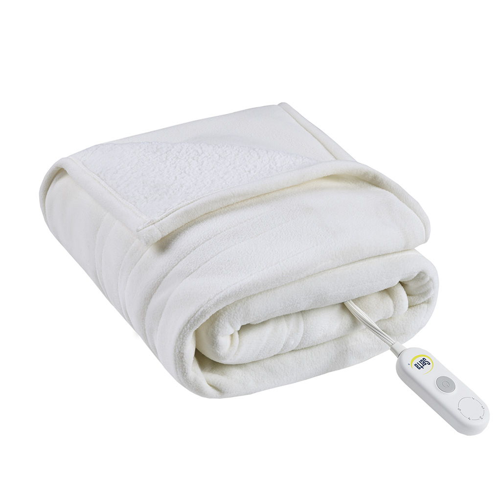 Fleece to Sherpa - Heated Throw Extra Comfort - Ivory