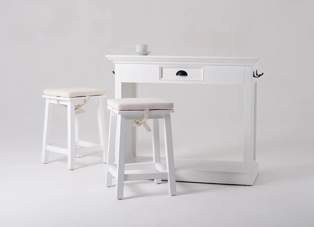 Three Piece White Solid Wood Dining Set with Two Chairs