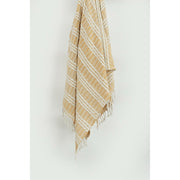 50" X 60" Gold And Ivory Striped Cotton Throw Blanket with Fringe