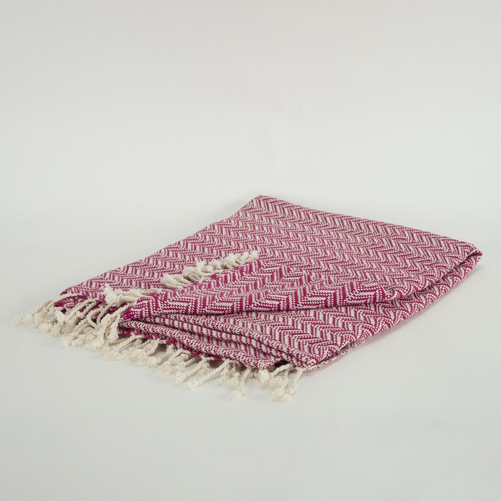 50" X 60" Hot Pink Cotton Woven Chevron Throw Blanket with Fringe
