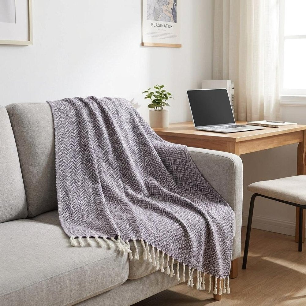 50" X 60" Purple Cotton Woven Chevron Throw Blanket with Fringe