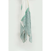 50" X 60" Teal Blue And Ivory Color Block Cotton Throw Blanket with Fringe