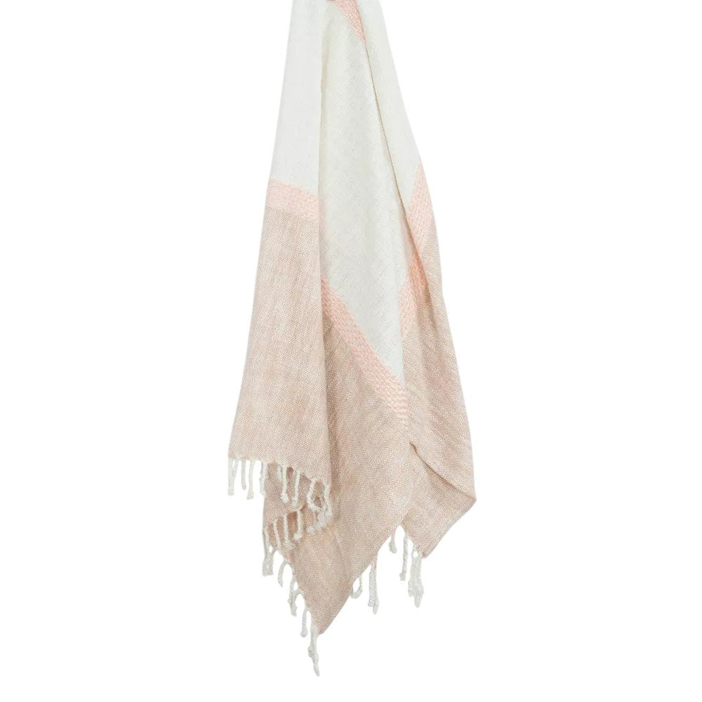 50" X 60" Blush Cotton Woven Color Block Throw Blanket with Fringe
