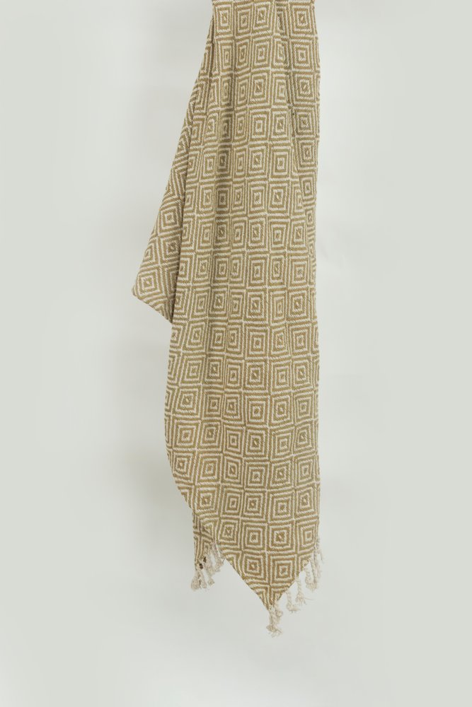 50" X 60" Natural Cotton Woven Geometric Throw Blanket with Fringe