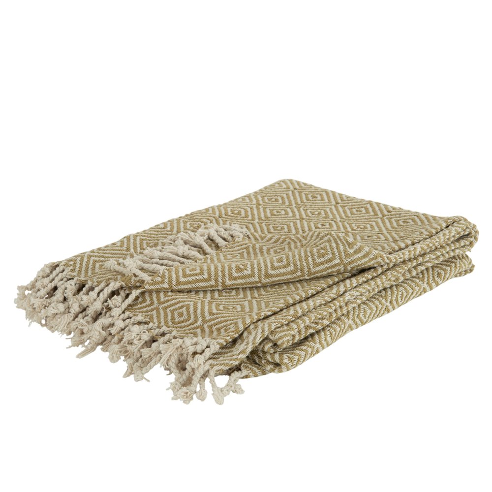 50" X 60" Natural Cotton Woven Geometric Throw Blanket with Fringe