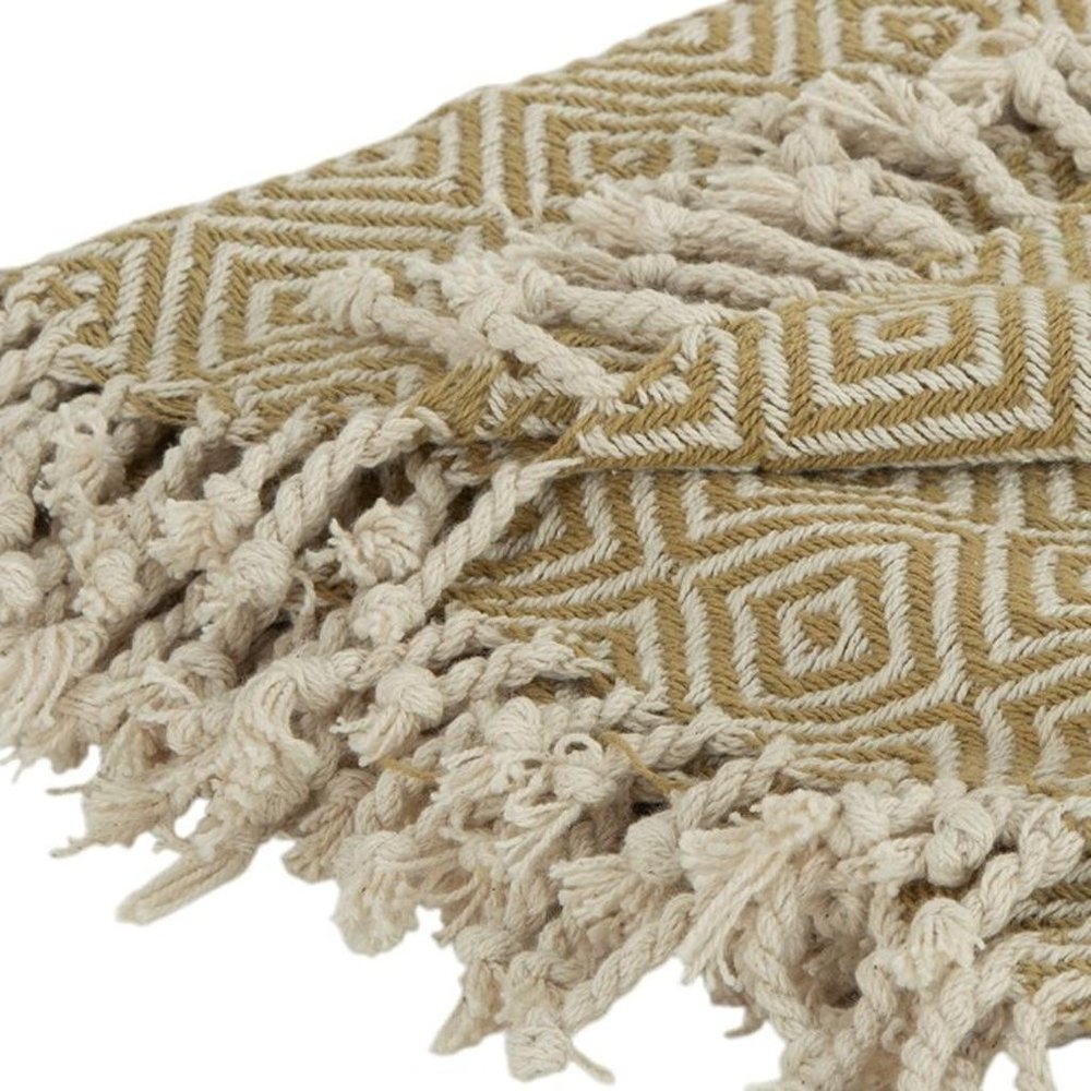 50" X 60" Natural Cotton Woven Geometric Throw Blanket with Fringe
