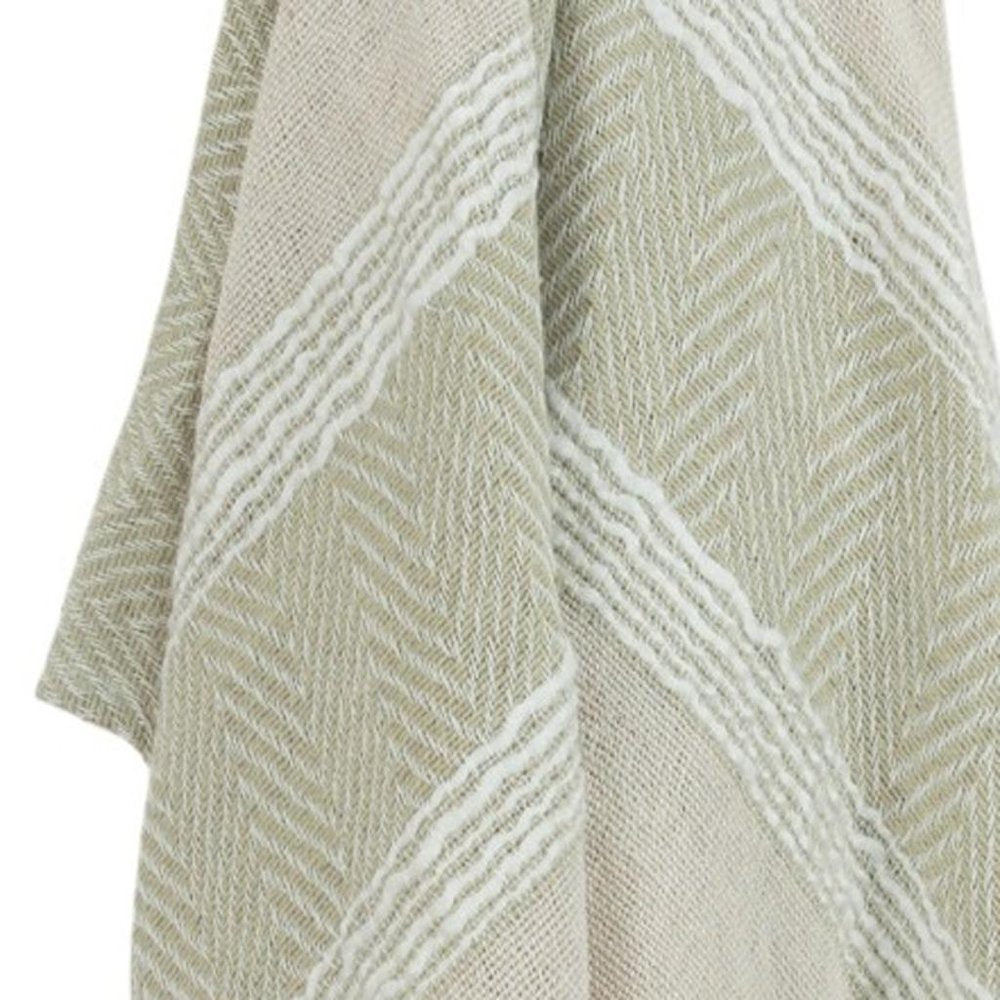 50" X 60" Natural Cotton Woven Striped Throw Blanket with Fringe