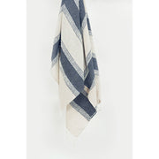 50" X 60" Blue And Ivory Cotton Woven Striped Throw Blanket with Fringe