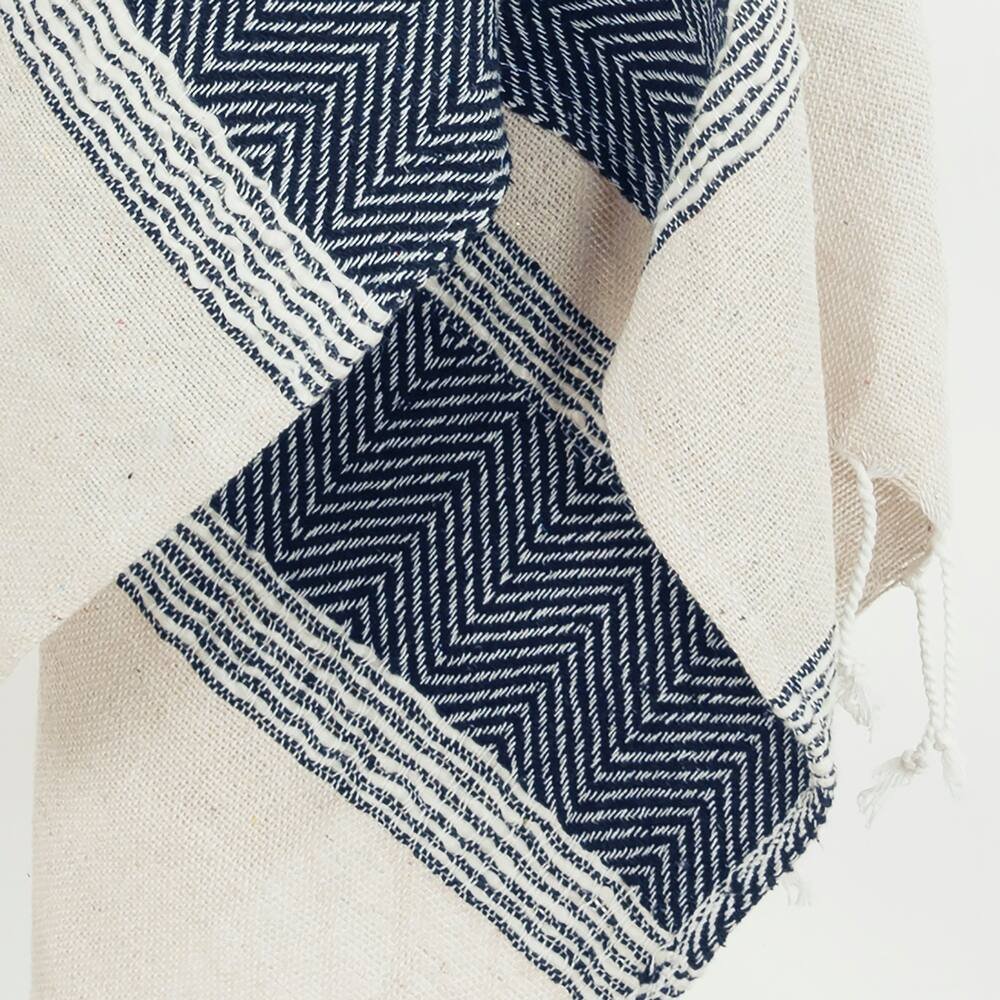 50" X 60" Blue And Ivory Cotton Woven Striped Throw Blanket with Fringe