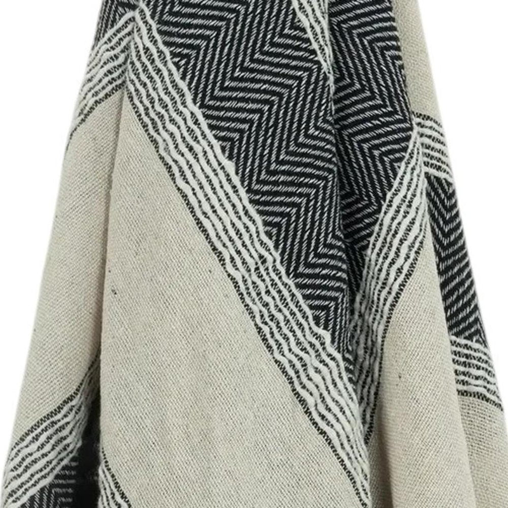 50" X 60" Black Cotton Woven Striped Throw Blanket with Fringe