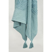 50" X 60" Teal And Blue Cotton Woven Ikat Throw Blanket with Fringe