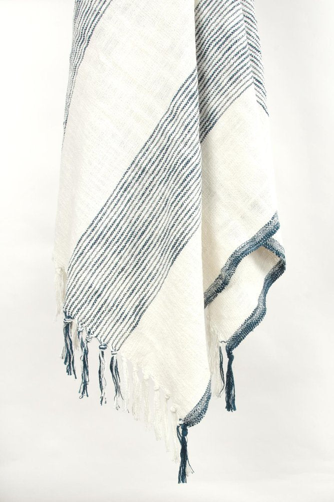 50" X 60" Ivory Cotton Woven Striped Throw Blanket with Fringe