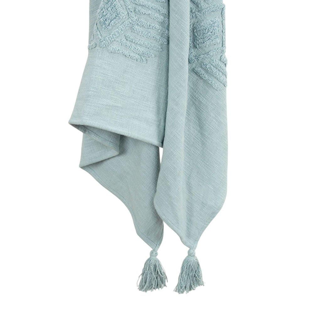 50" X 60" Aqua Cotton Woven Ikat Throw Blanket with Tassels