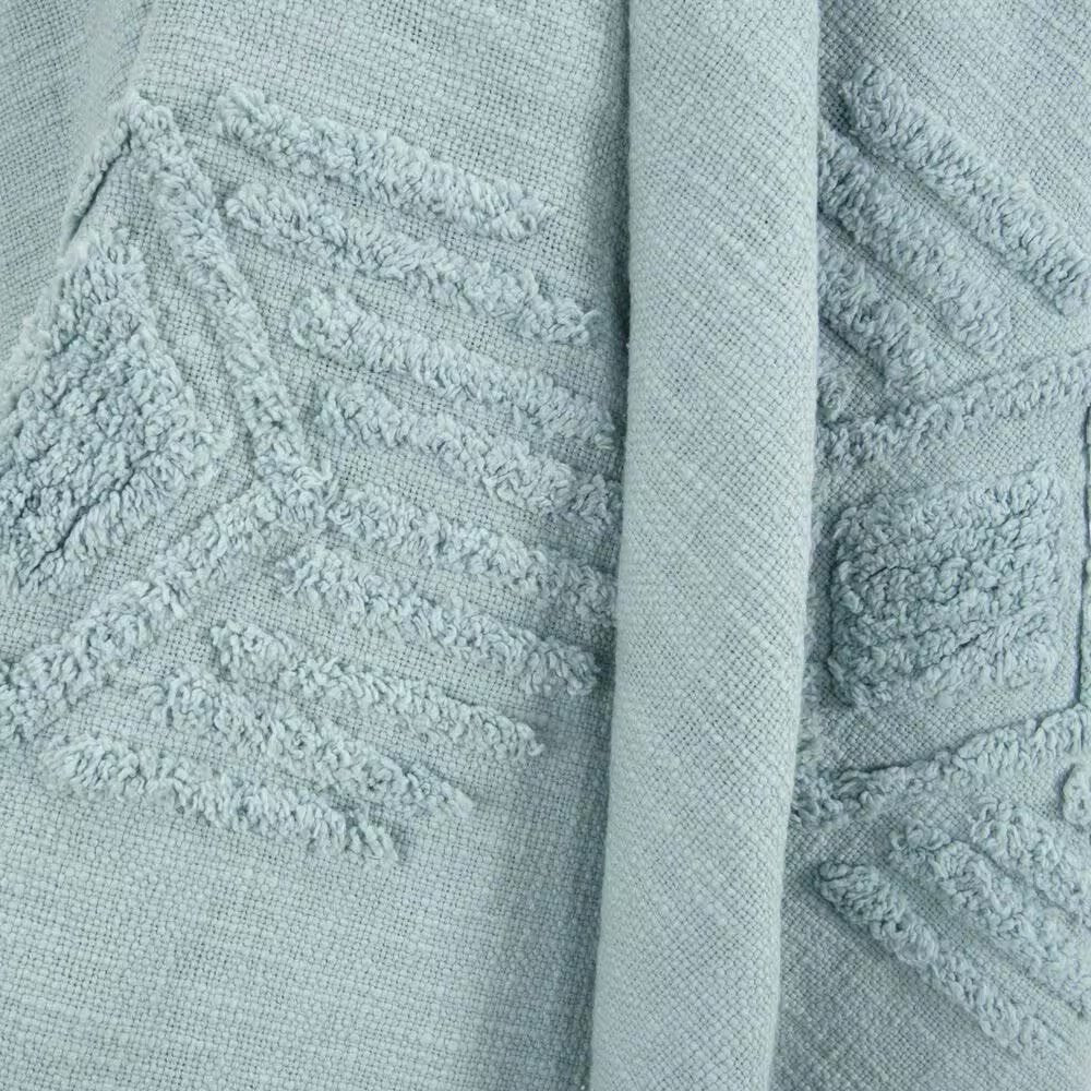 50" X 60" Aqua Cotton Woven Ikat Throw Blanket with Tassels