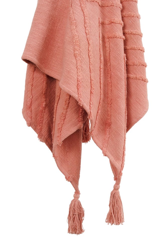 50" X 60" Coral Cotton Woven Geometric Throw Blanket with Tassels