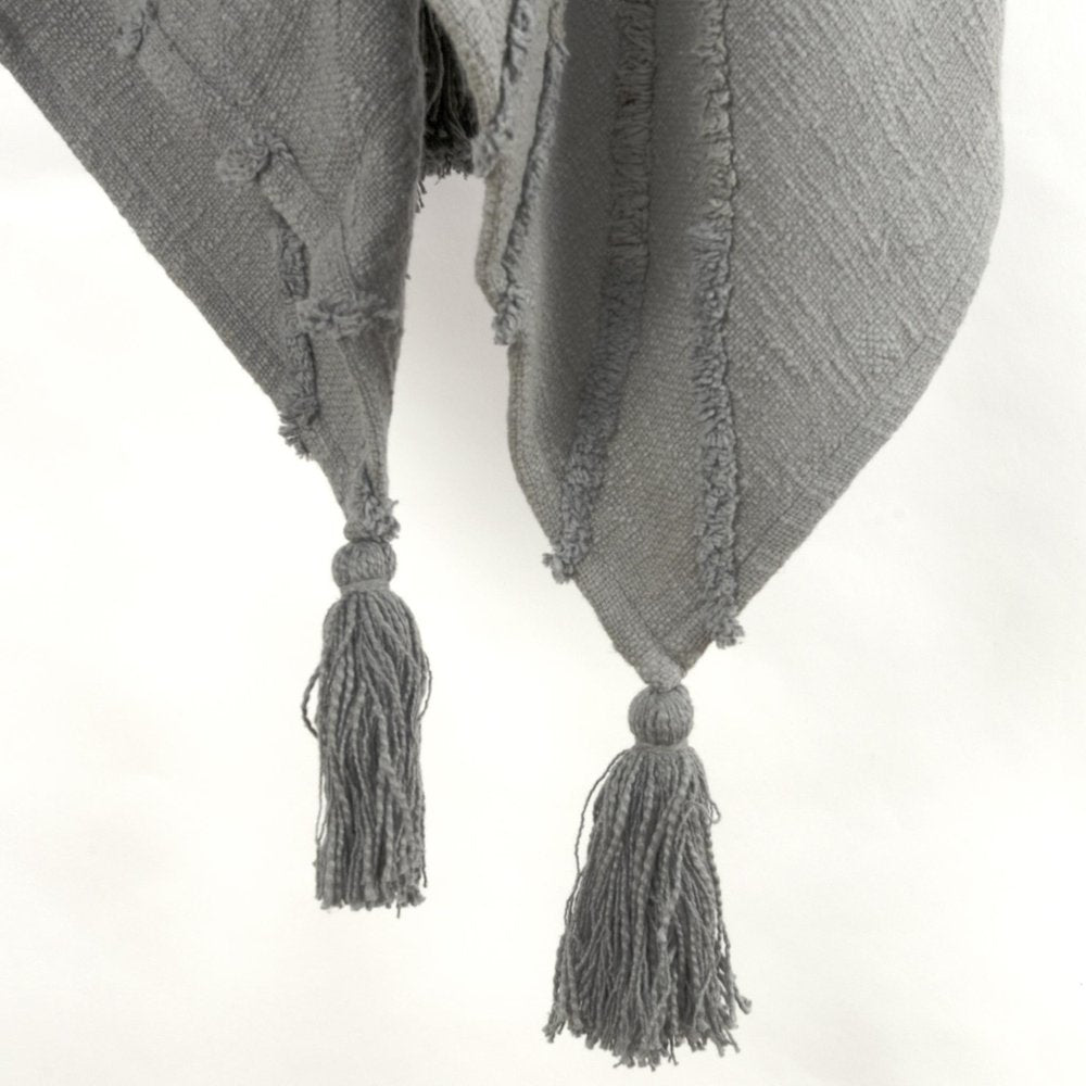 50" X 60" Gray Cotton Woven Geometric Throw Blanket with Tassels