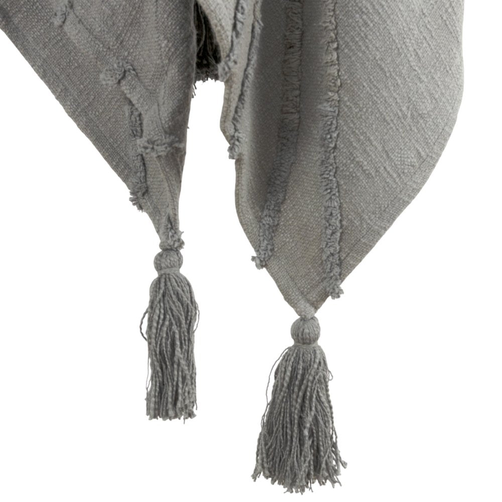 50" X 60" Gray Cotton Woven Geometric Throw Blanket with Tassels