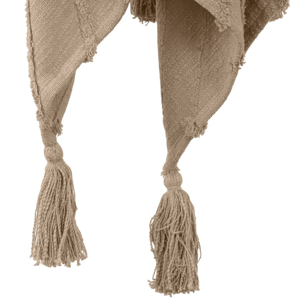 50" X 60" Brown Cotton Woven Geometric Throw Blanket with Tassels