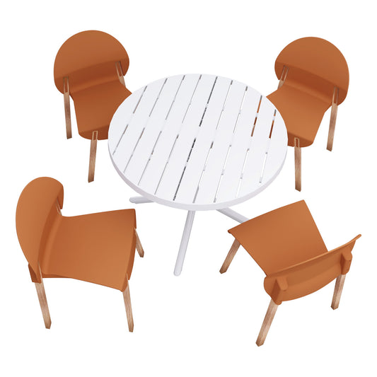 4 Piece Set Of Single Chairs, Traditional Elements With Round Table