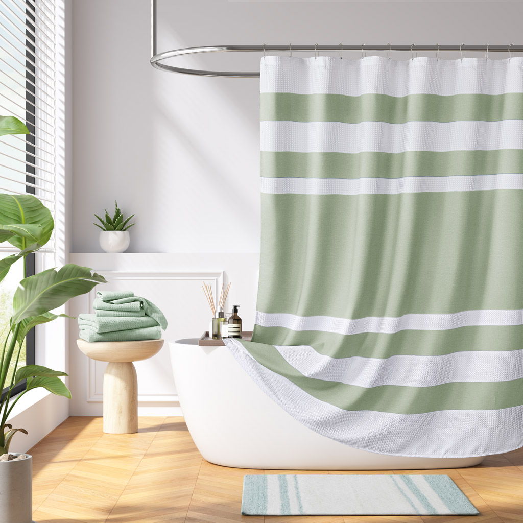 Spa Waffle - 72" x 72" Shower Curtain With 3M Treatment - Sage Green