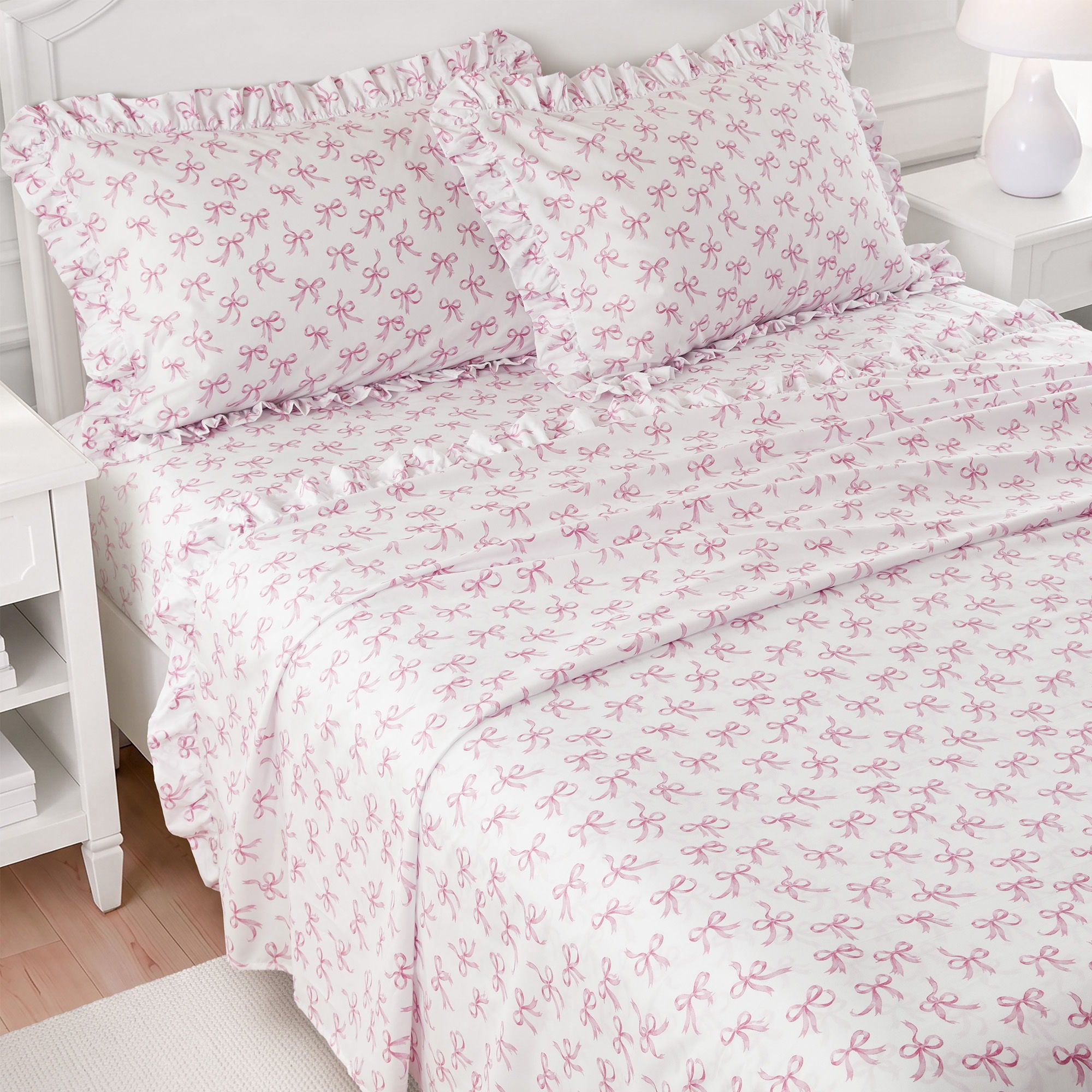 Microfiber Ruffle - King Sheets - Pink Bow