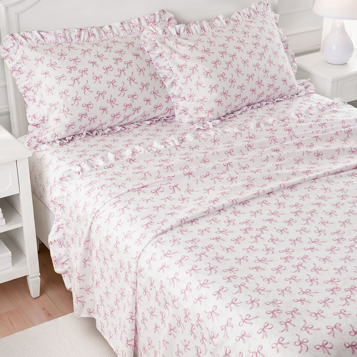 Microfiber Ruffle - Full Sheets - Pink Bow