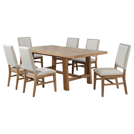 Carlos - 7 Piece Leaf Dining Set Table And Upholstered Chairs - Brown / Beige