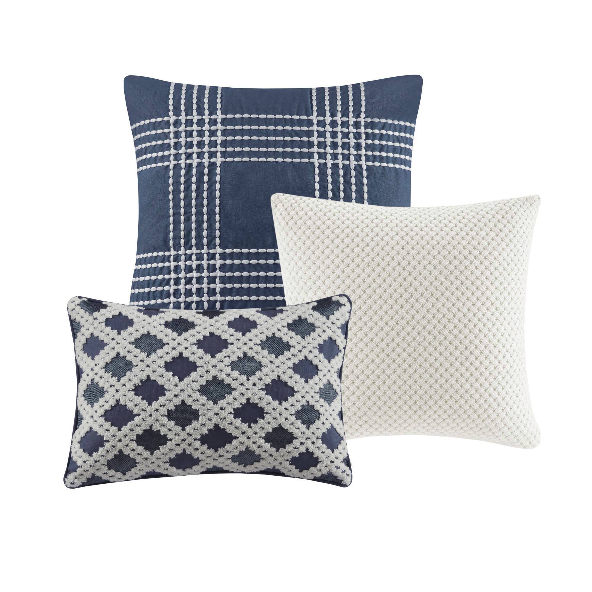 Essence - Oversized Cotton Clipped Jacquard Comforter Set With Euro Shams and Throw Pillows - Light Blue