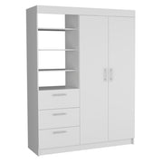 79" White Wood Two Door Three Drawer Combo Dresser