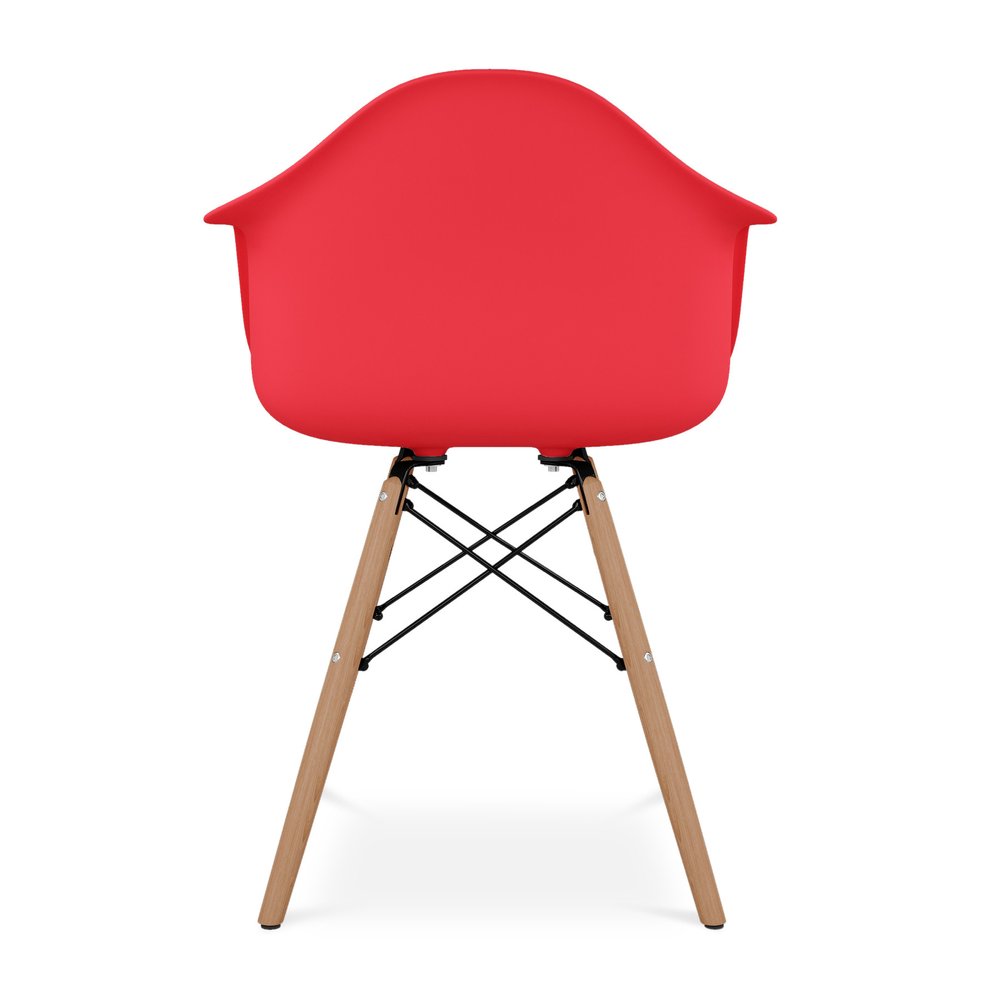 Red And Natural Heavy Duty Plastic And Solid Wood Dining Arm Chair