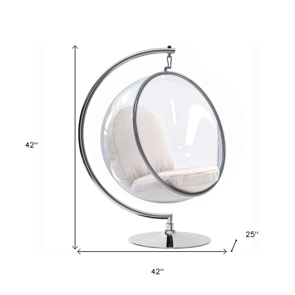 42" White and Silver Faux Leather Balloon Chair