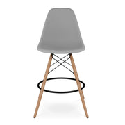 28" Gray And Brown Heavy Duty Plastic And Solid Wood Counter Height Bar Chair