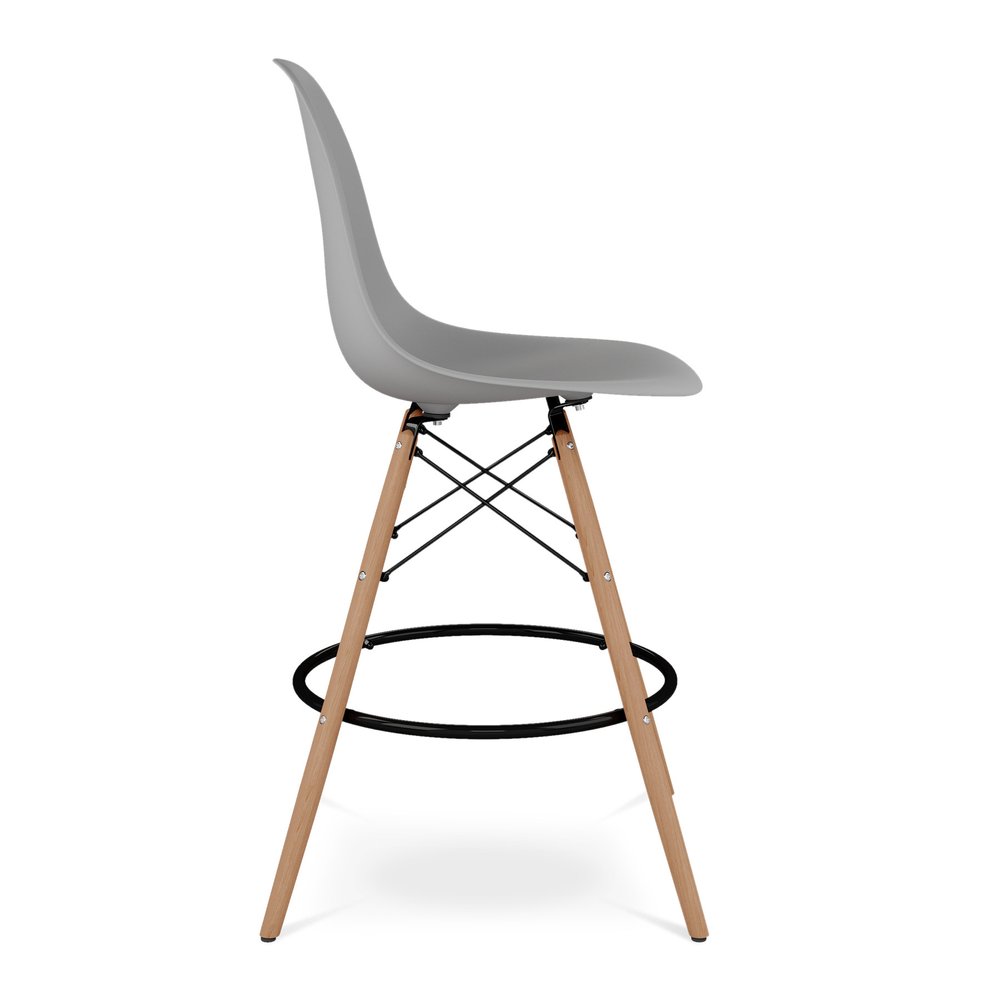 28" Gray And Brown Heavy Duty Plastic And Solid Wood Counter Height Bar Chair