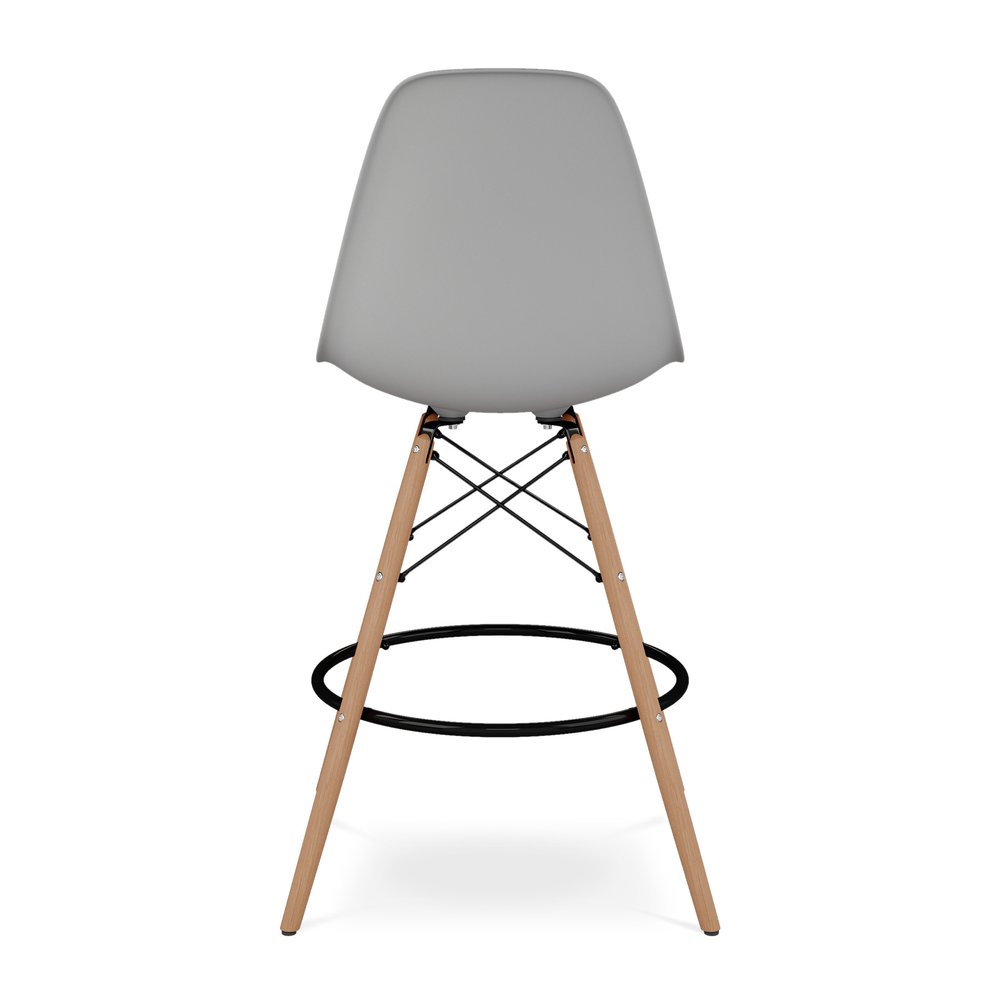 28" Gray And Brown Heavy Duty Plastic And Solid Wood Counter Height Bar Chair