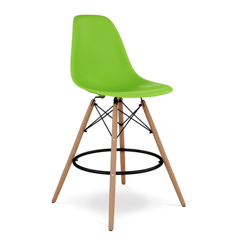 28" Green And Brown Heavy Duty Plastic And Solid Wood Counter Height Bar Chair