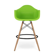 28" Green And Brown Heavy Duty Plastic And Solid Wood Low Back Counter Height Bar Chair