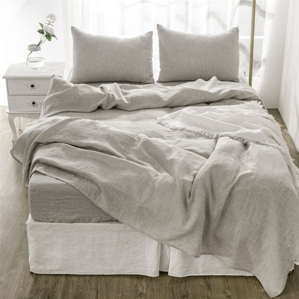 Four Piece Light Gray Linen Queen Sheet Set