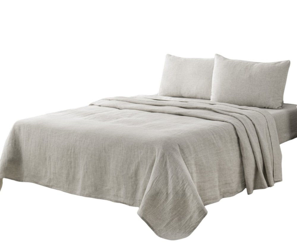 Four Piece Light Gray Linen Queen Sheet Set