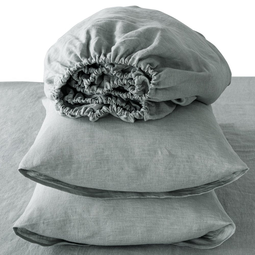 Four Piece Blue Linen Twin Sheet Set