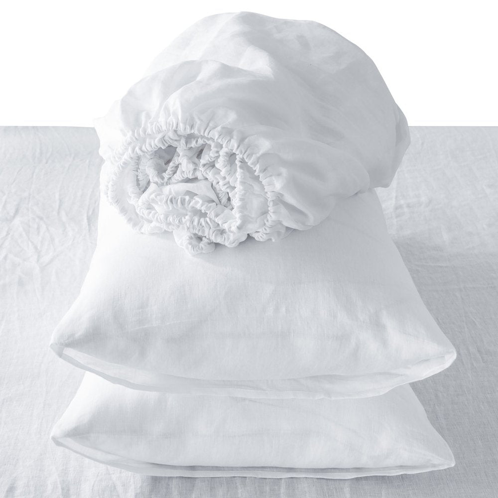 Four Piece White Linen Twin Sheet Set