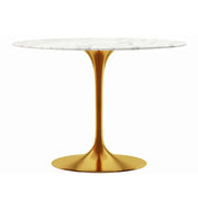 40" White And Gold Rounded Marble And Metal Pedestal Base Dining Table