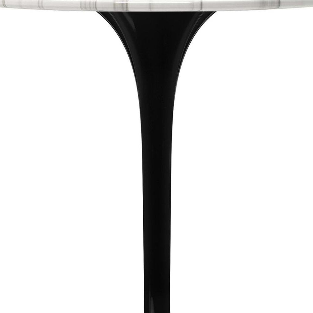 32" White And Black Marble And Metal Dining Table