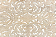 White Carved Floral Distressed Solid Wood Queen Bed Frame