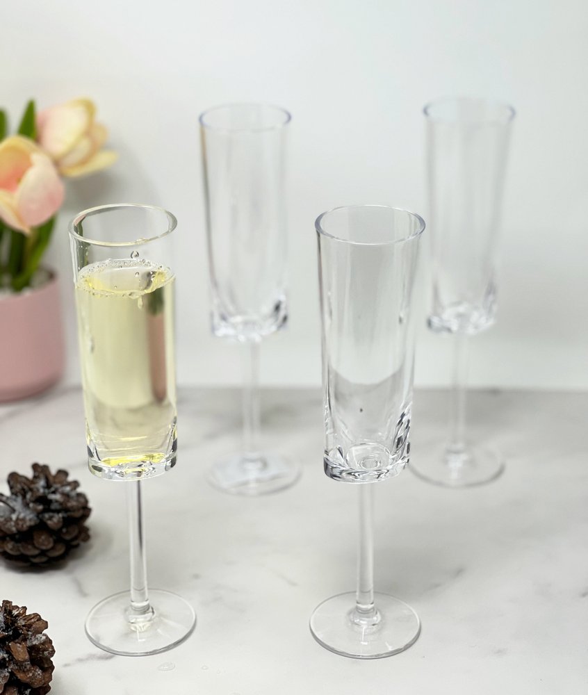 Set of Four Clear Tritan Plastic Stemmed Flute