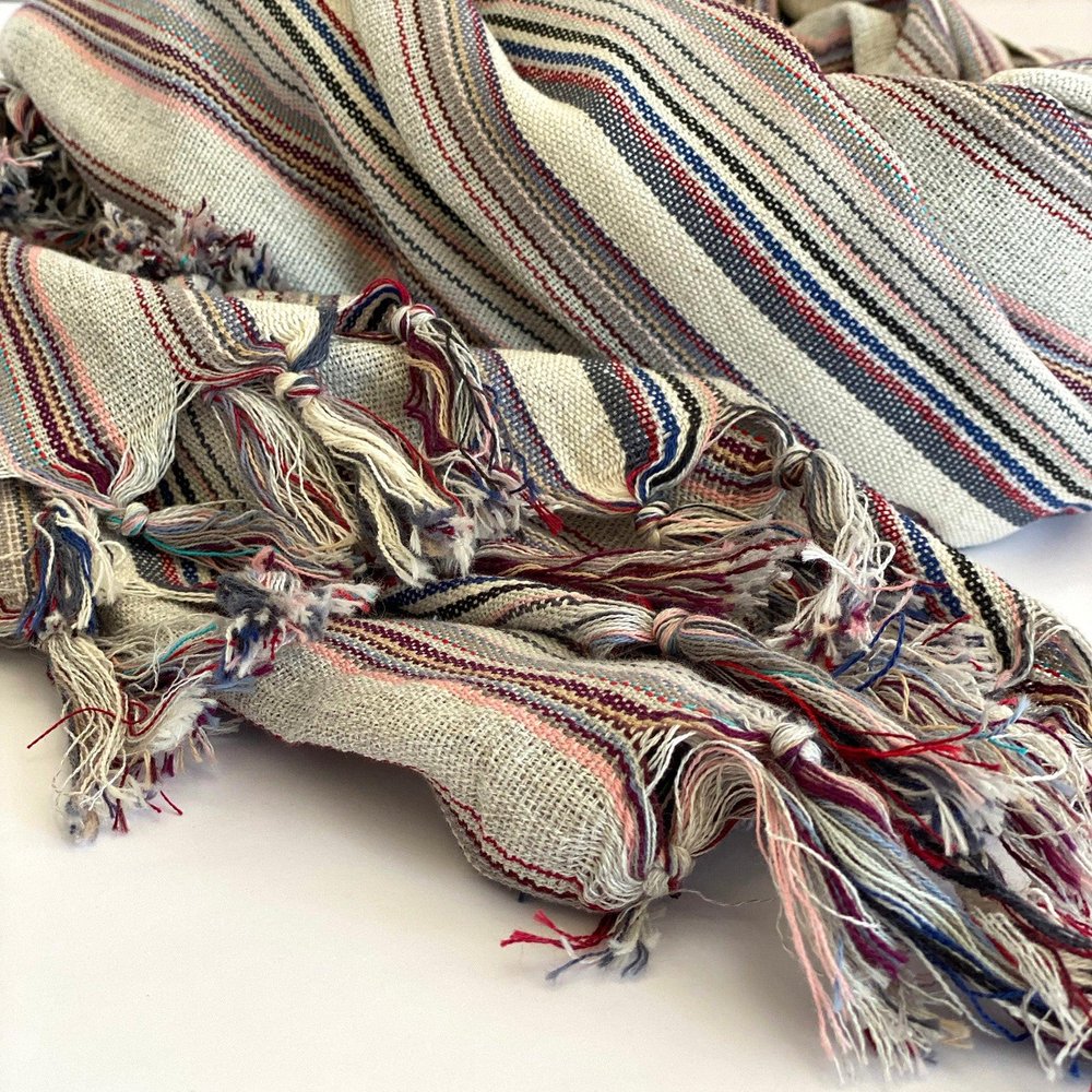 39" X 71" Gray Cotton Plain Weave Striped Turkish Towel Throw Blanket with Tassels
