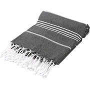 39" X 71" White and Black Cotton Turkish Towel Throw Blanket with Tassels