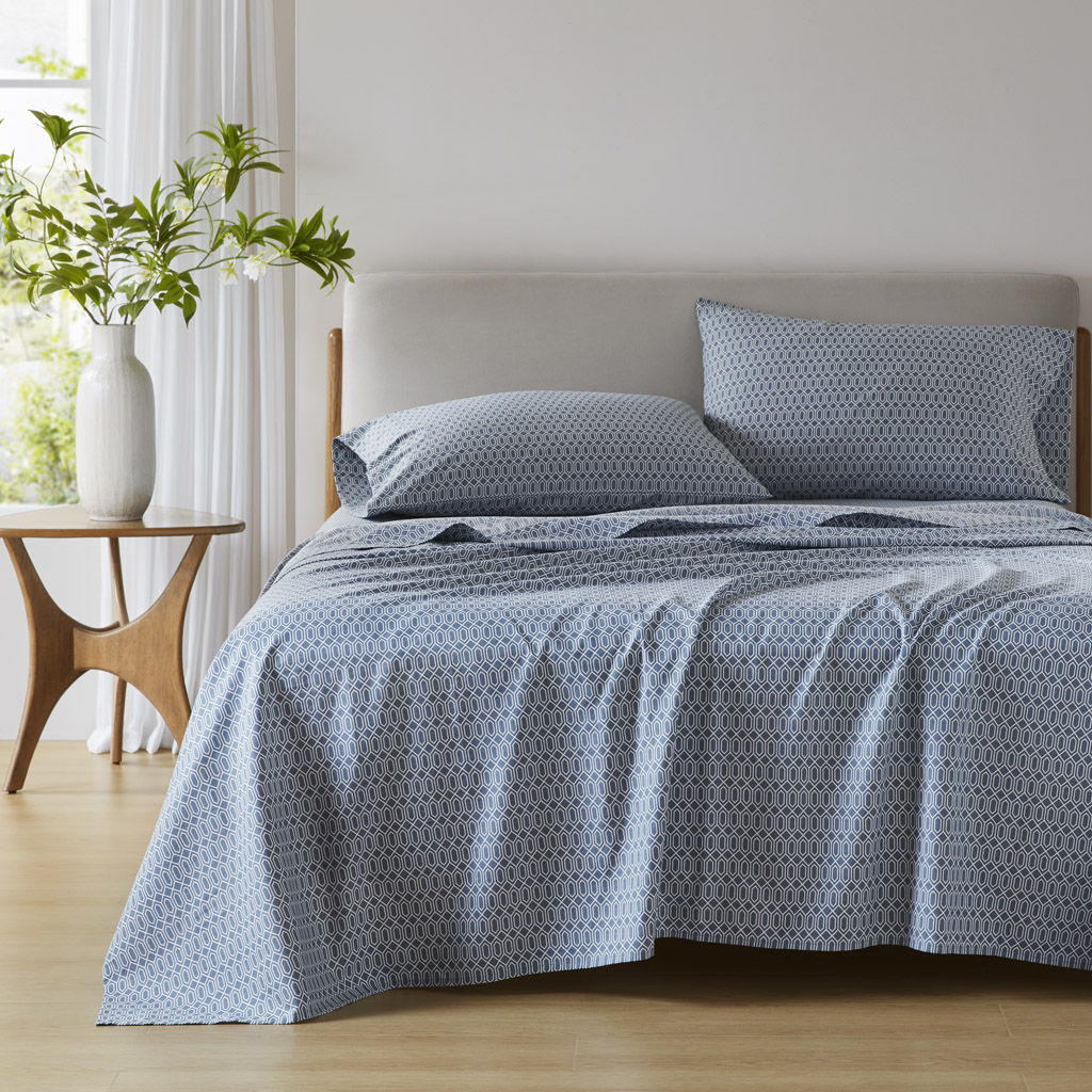 Cotton 144TC - Twin Long Printed Sheets - Diamond Blue