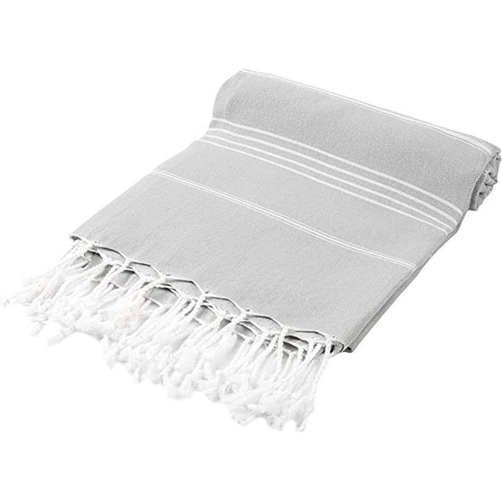 39" X 71" Gray Cotton Knitted Striped Turkish Towel Throw Blanket with Fringe